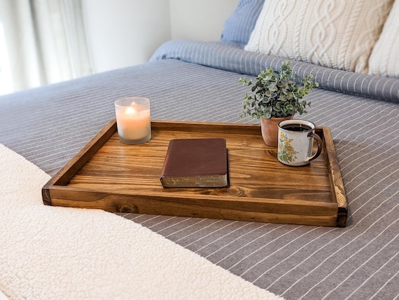 Serving Tray Rectangular Wood Grain Cut Out Handles