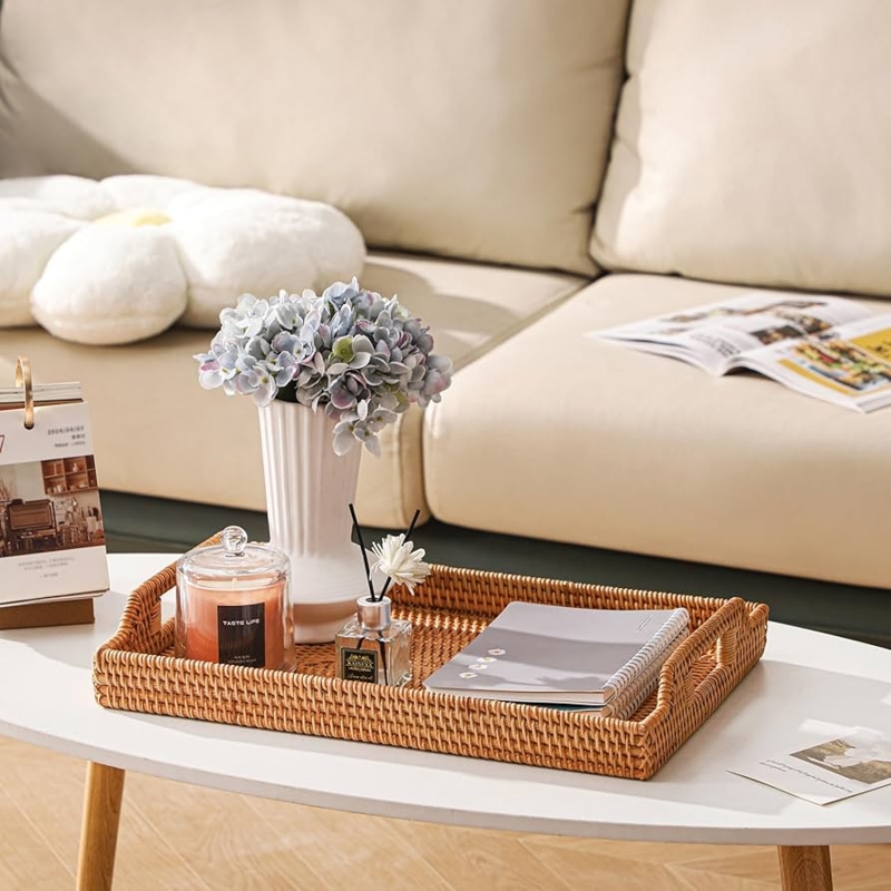 Serving Tray: Rectangular Woven Seagrass with Cutout Handles, Coastal