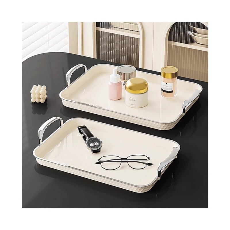 Serving Tray Ribbed Exterior Polished Gold Handles Modern Glam