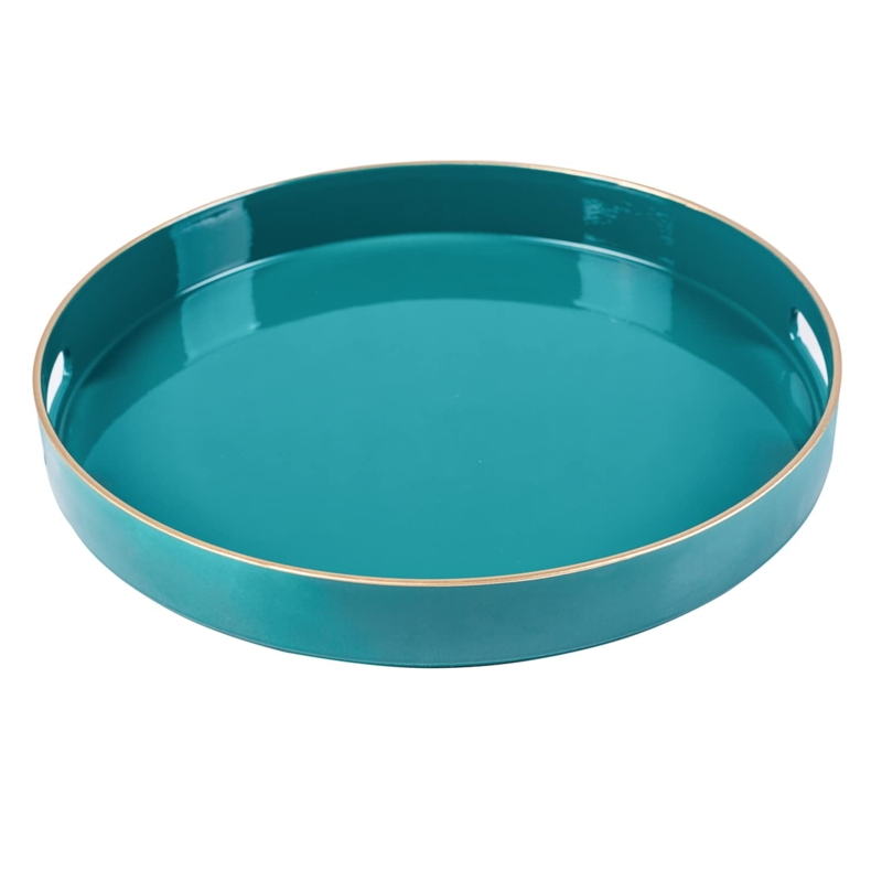 Serving Tray Round Crocodile Texture Integrated Cutout Handles