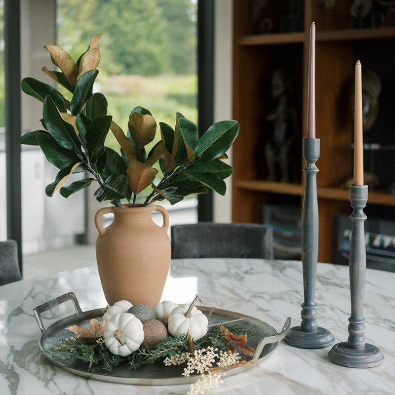 Serving Tray Round Hammered Metal with Raised Lip for Centerpiece