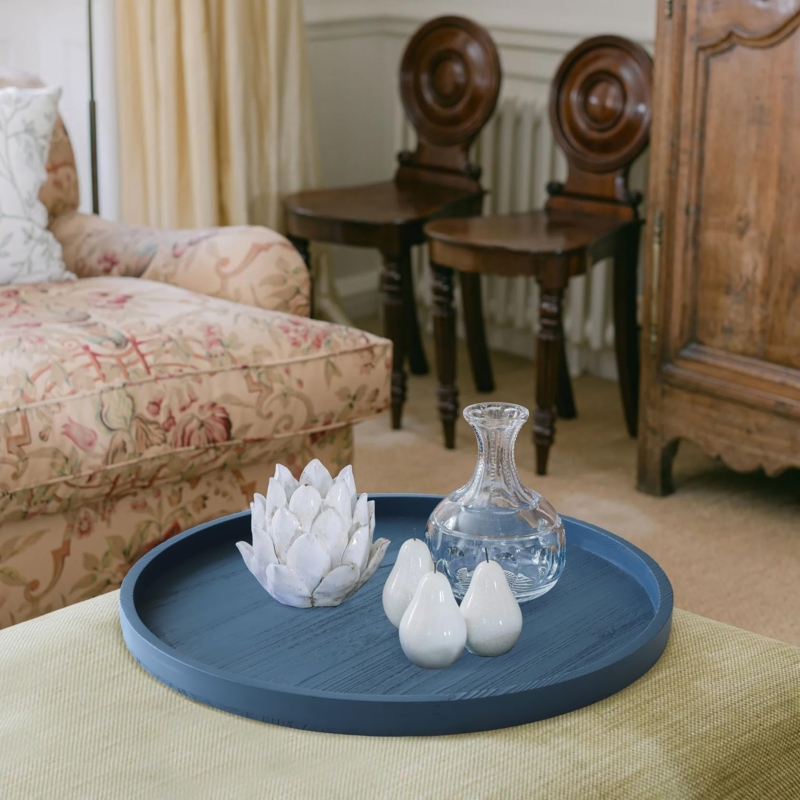 Serving Tray Round Light Blue Distressed Wood Farmhouse Decor
