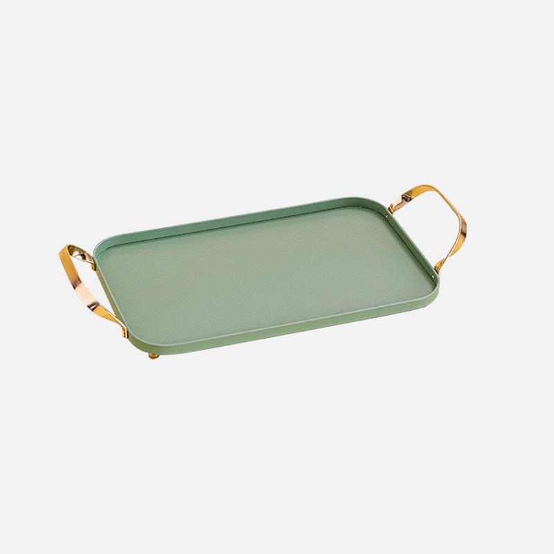 Serving Tray Sage Green Matte Metal Raised Rim Scandinavian Minimalist