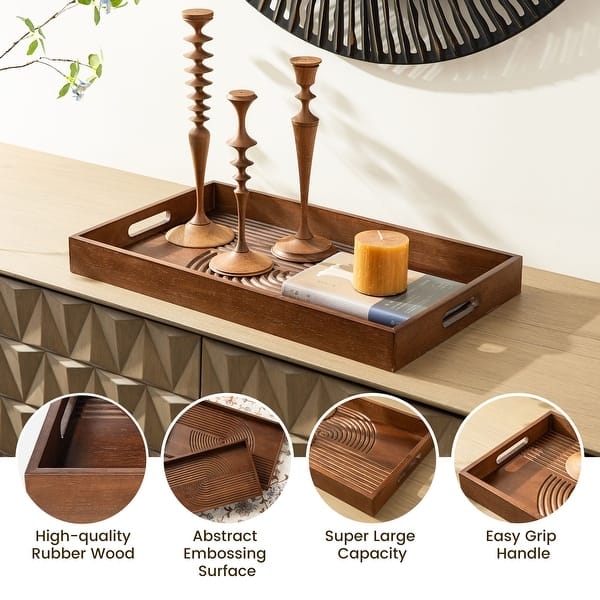 Serving Tray Set Abstract Carved Interior Matte Finish Rustic