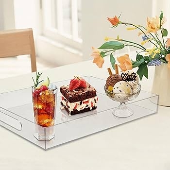 Serving Tray Set Clear Acrylic Integrated Cutout Handles Stackable