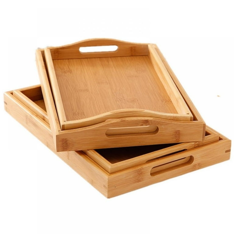 Serving Tray Set Nesting Bamboo Integrated Handles