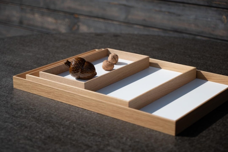 Serving Tray Set Nesting Mitered Corners Light Wood Scandinavian Modern