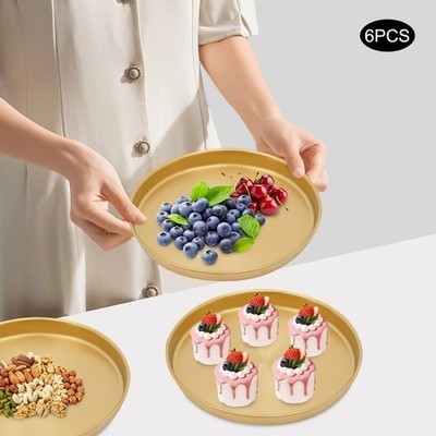 Serving Tray Set of Six Round Matte Gold Finish Metal
