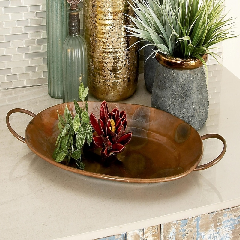 Serving Tray Set of Three Hammered Iridescent Copper Finish Nested Design