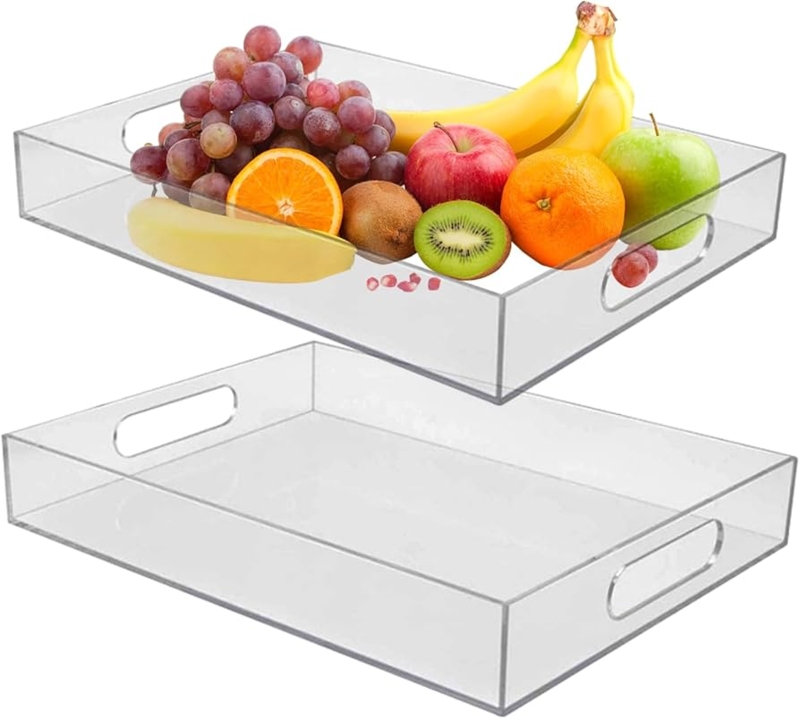 Serving Tray Set Stackable Lucite-like Acrylic Rectangular Design