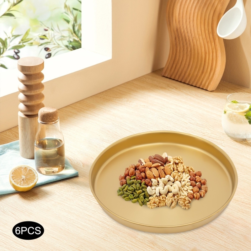 Serving Tray Set with Brushed Gold Finish and Circular Shape