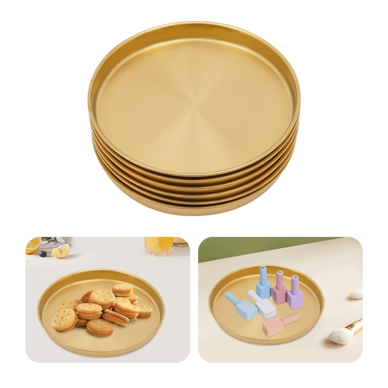 Serving Tray Set with Circular Silhouette and Polished Gold Tone