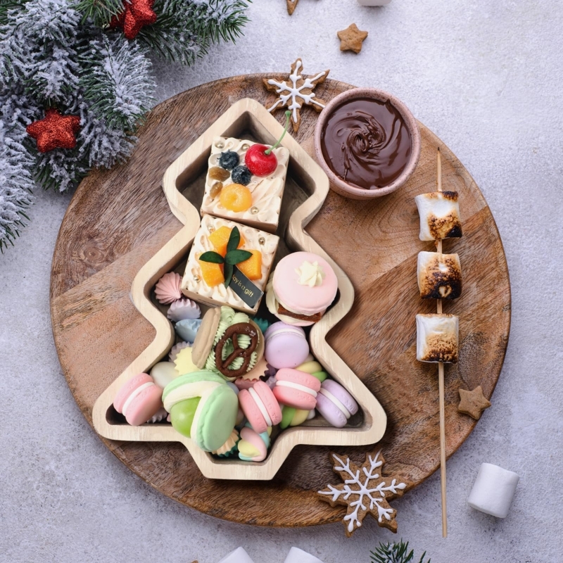 Serving Tray Set: Wooden Tree Shape Rustic Farmhouse Holiday Platter