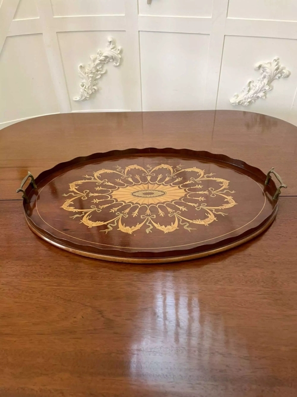 Serving Tray Shell Inlay Mahogany Polished Antique Edwardian Traditional