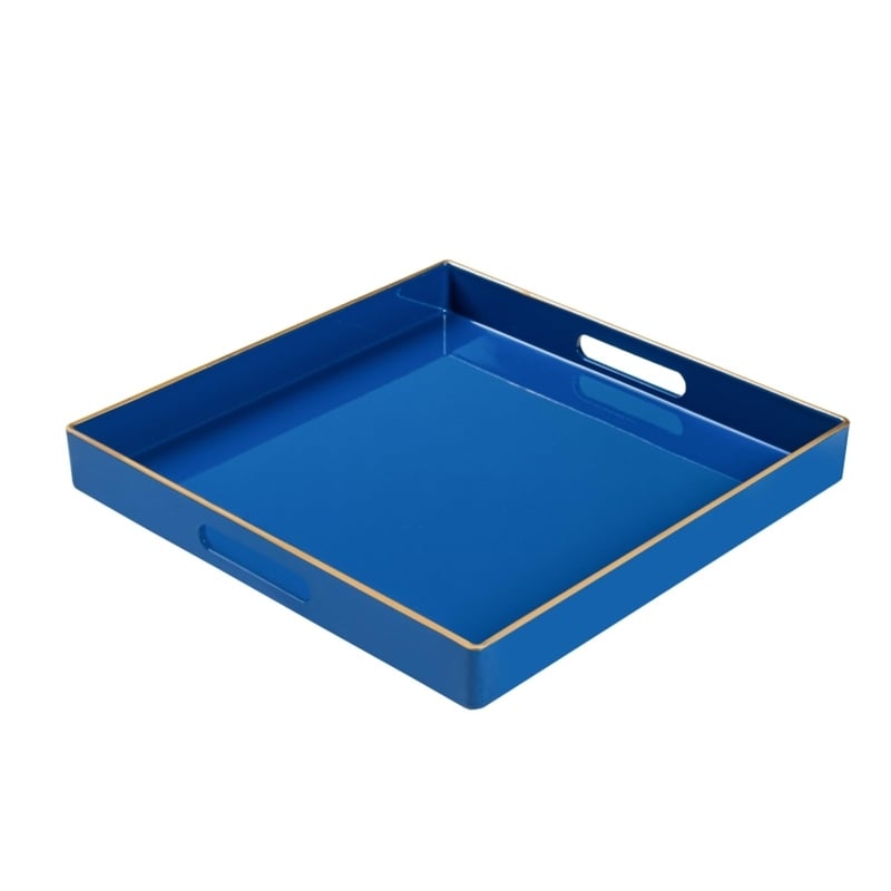 Serving Tray Square Royal Blue with Gold Marbleized Interior Handles