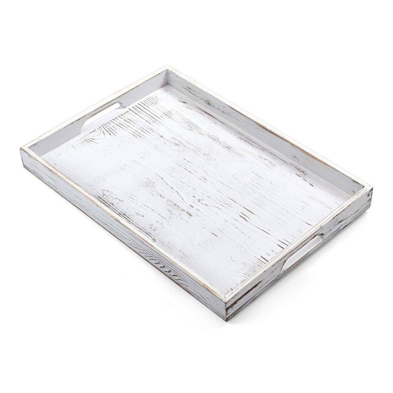 Serving Tray: Square Whitewashed Pine with Black Metal Handles