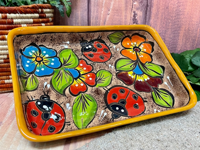 Serving Tray Talavera Pattern Hand Painted Ceramic Rectangular