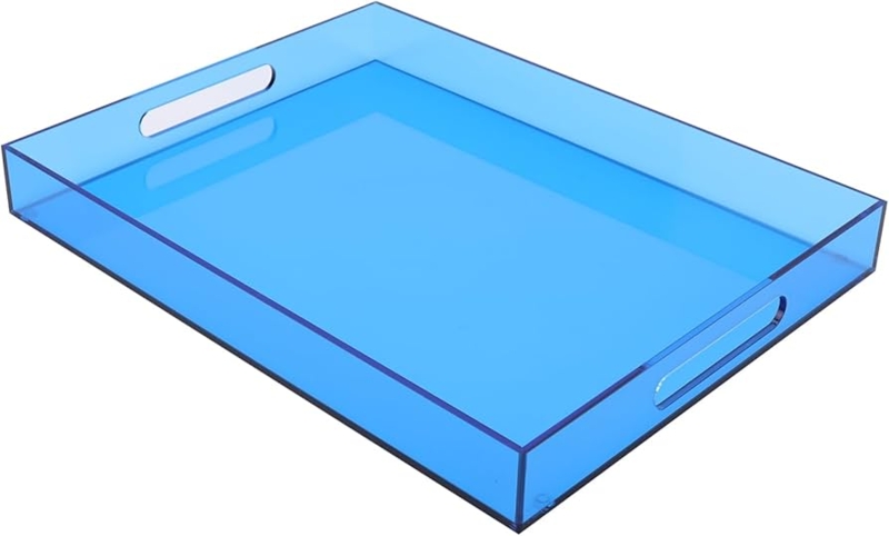 Serving Tray Translucent Blue Integrated Handles Ottoman Decor
