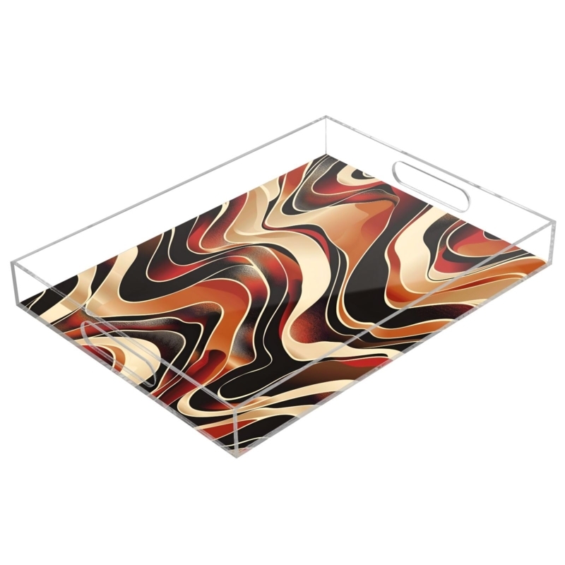 Serving Tray Transparent Acrylic Wavy Scalloped Rim Cutout Handles