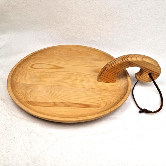 Serving Tray Turned Wood Pedestal Foot Wide Rim Rustic Handcrafted