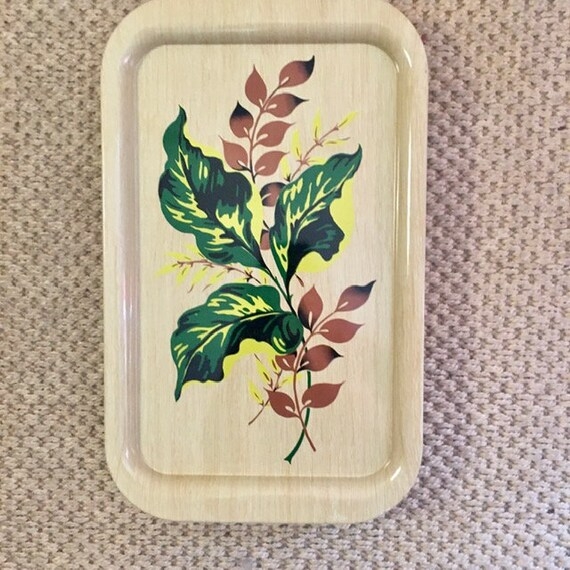 Serving Tray Vintage Metal Tiki Bar Mid Century Modern Parrot Print Metallic Gold Edge Eclectic