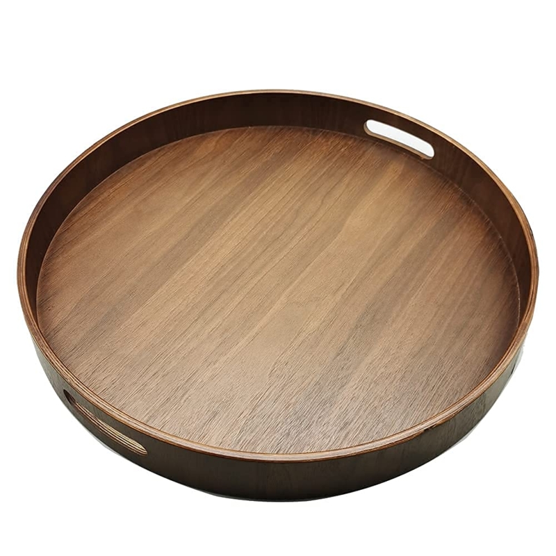 Serving Tray, Walnut Wood Cutout Handles, Raised Sides Minimalist Decor