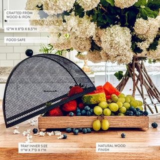 Serving Tray Weathered Wood Mesh Dome Ring Pull Rustic Farmhouse