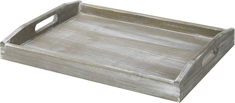 Serving Tray: Weathered Wood Rectangular with Cutout Handles Farmhouse