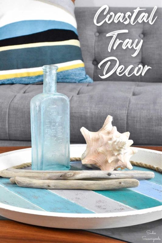 Serving Tray Weathered Wood Starfish Decor Turquoise Accents Nautical