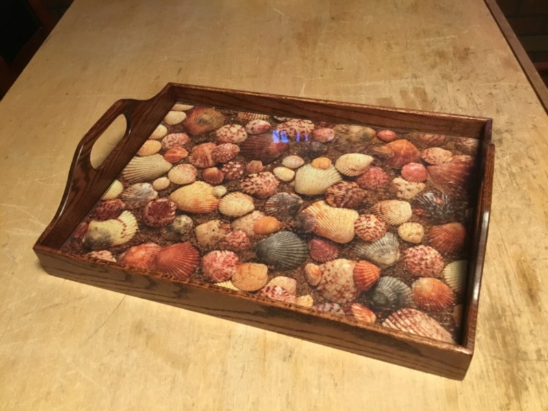 Serving Tray with Coastal Seashell Motifs and Puzzle Piece Inlay Design