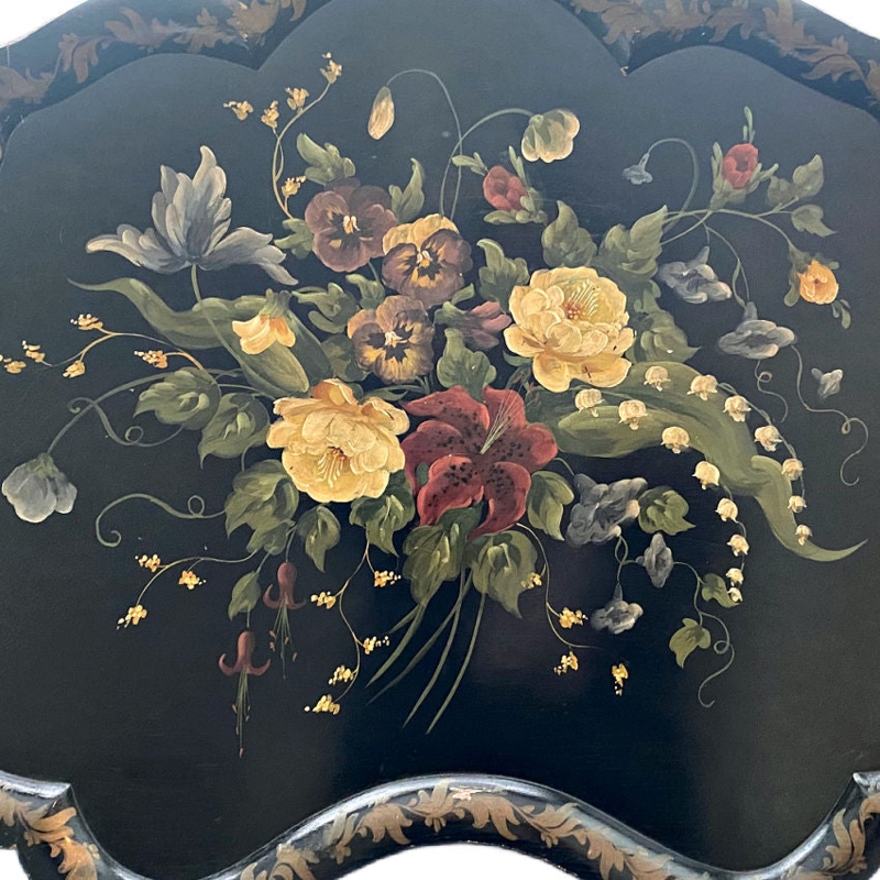 Serving Tray with Hand Painted Pansies and Scalloped Edge Detail
