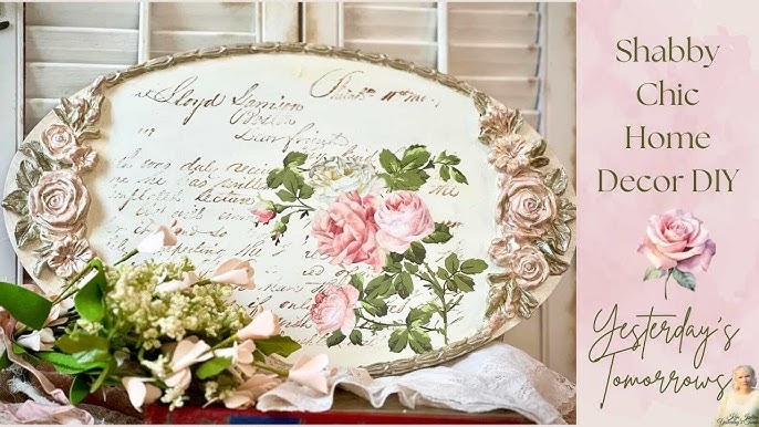Serving Tray with Heavy Distressing and Vintage Floral Interior Base
