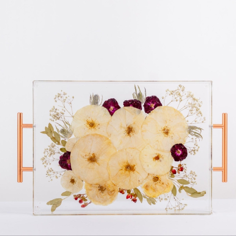 Serving Tray with High Gloss Resin Finish and Raised Perimeter Edge