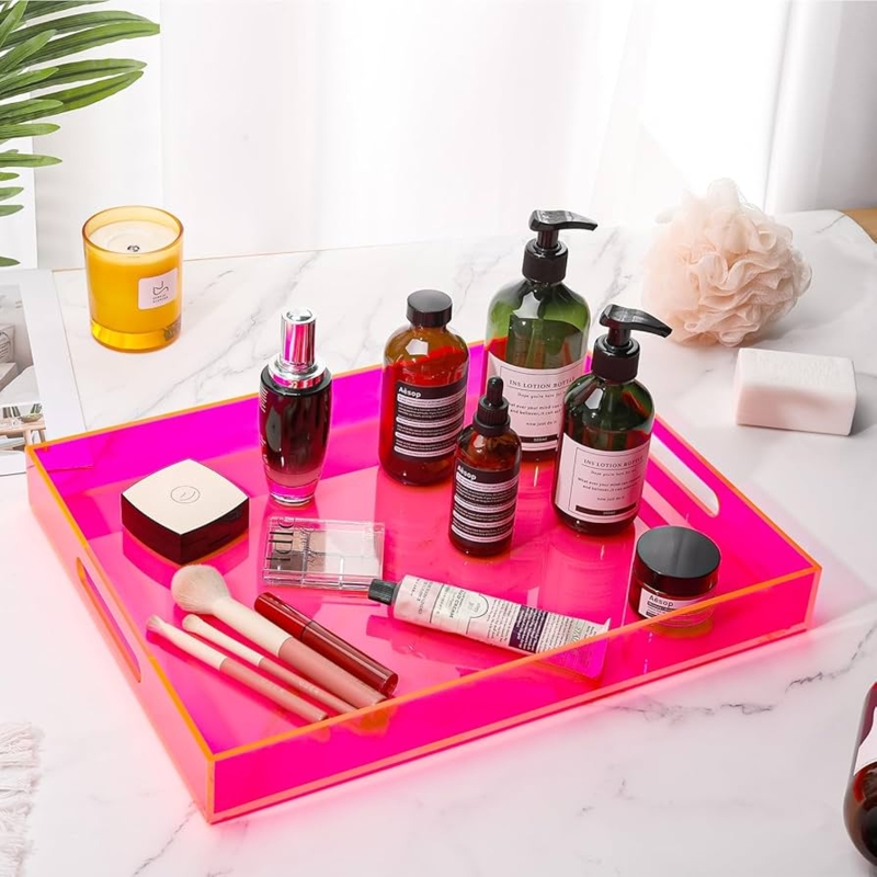 Serving Tray with Neon Pink Color and Translucent Material