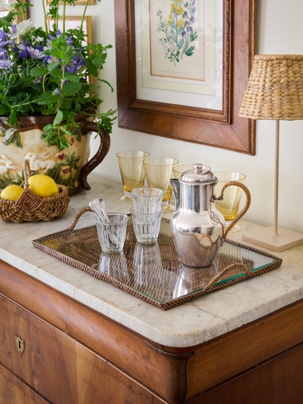 Serving Tray, Woven Vine with Glass Bottom, Coastal Rustic Coffee Station