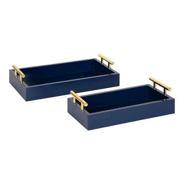 Set of 2 Nesting Decorative Trays with Polished Gold Metal Handles