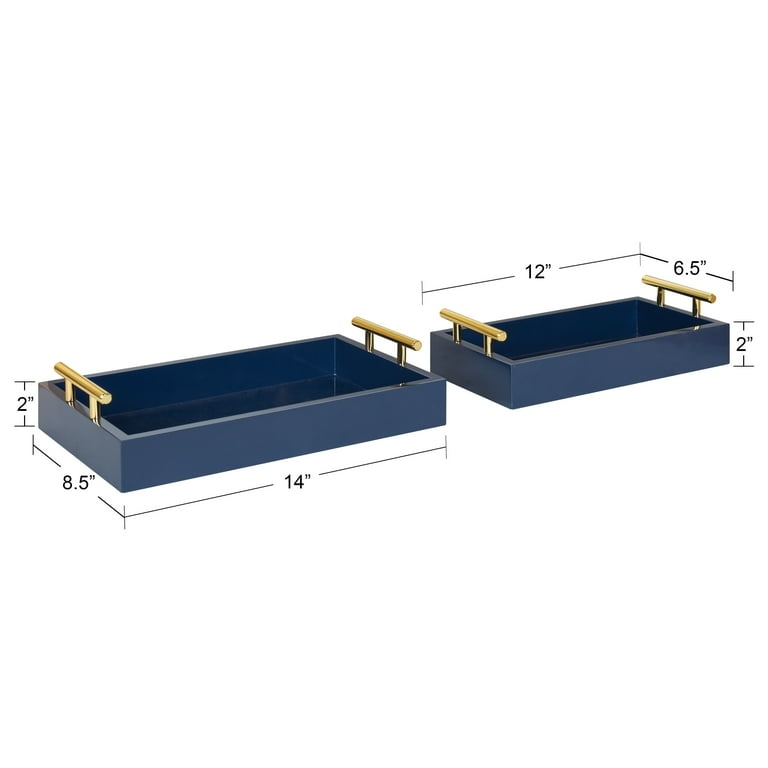 Set of 2 Round Nesting Decorative Trays with Polished Gold-Toned Rims