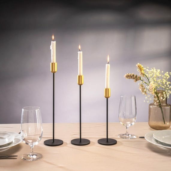 Set of 3 Candlestick Holders, Brushed Brass Cylindrical Cups.