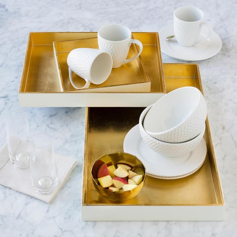 Set of 3 White High Gloss Nesting Trays, Cutout Handles, Minimalist Decor