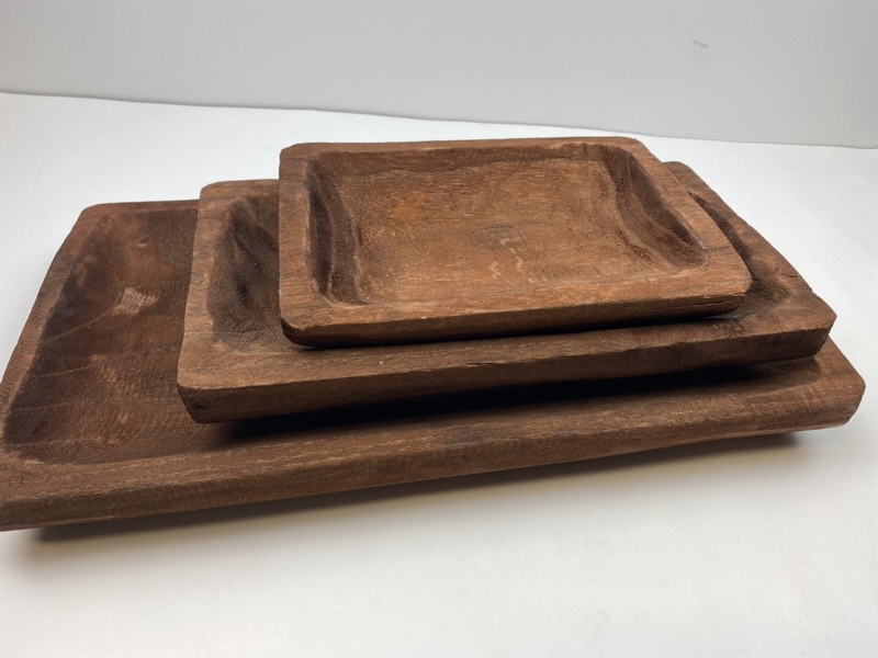 Set of 3 Wood Nesting Trays with Natural Grain