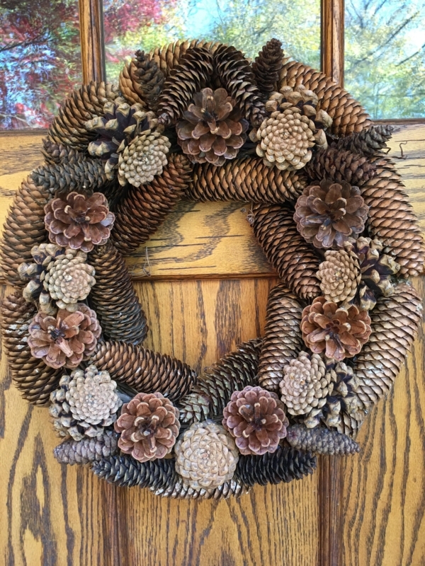 Set of Pine Cone Wreaths with Velvet Ribbons Seasonal Wall Display