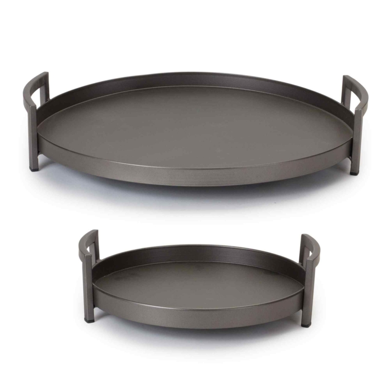 Set of Two Round Decorative Trays in Charcoal Black Nesting Design
