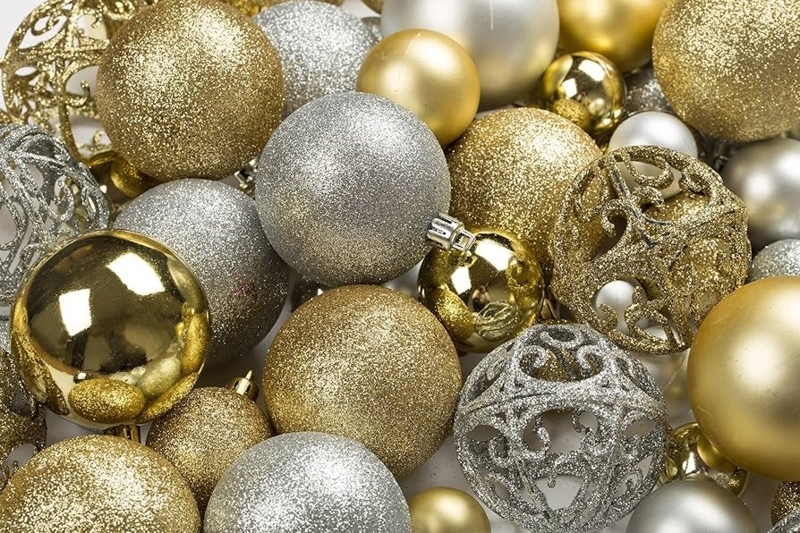 Shatterproof Ball Ornament Set Gold and Metallic Mixed Finishes