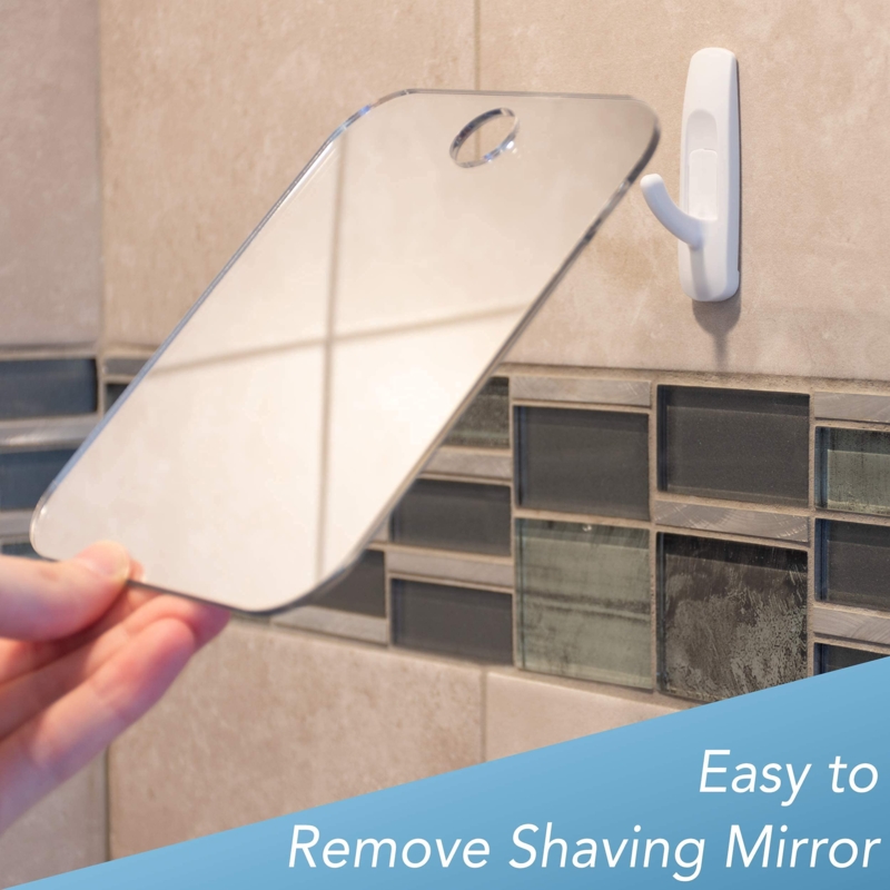 Shaving Mirror with Adhesive Hook, Modern Frameless Bathroom Mirror