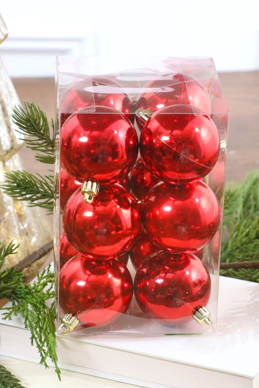 Shiny Red Ball Ornaments Set, High Gloss Reflective Holiday Baubles