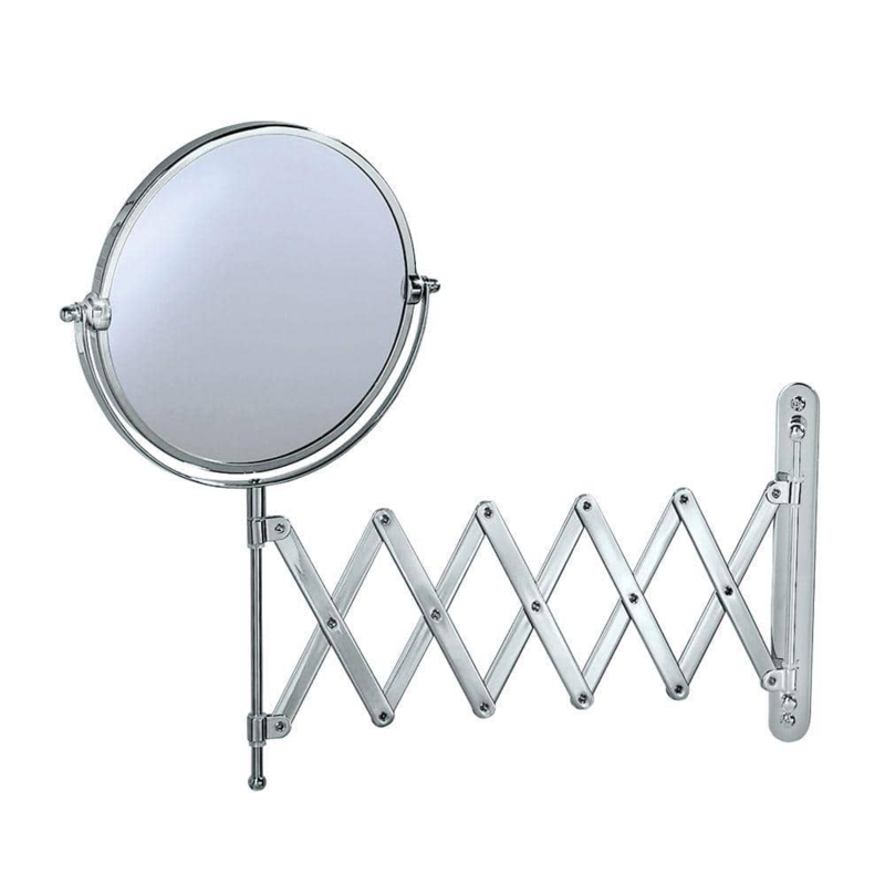 Silver Accordion Makeup Mirror, Extendable Wall Mount Arm