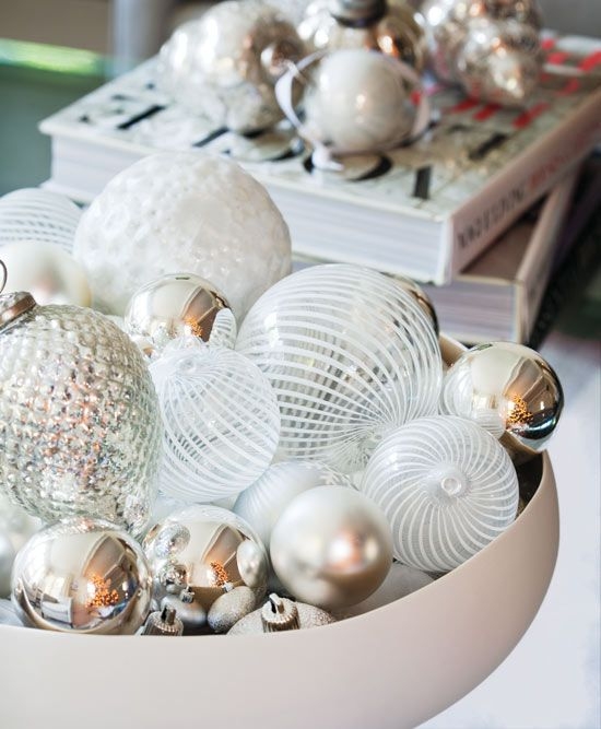 Silver and Pearl Ornament Bowl with Pearlescent Finish and Monochromatic Palette