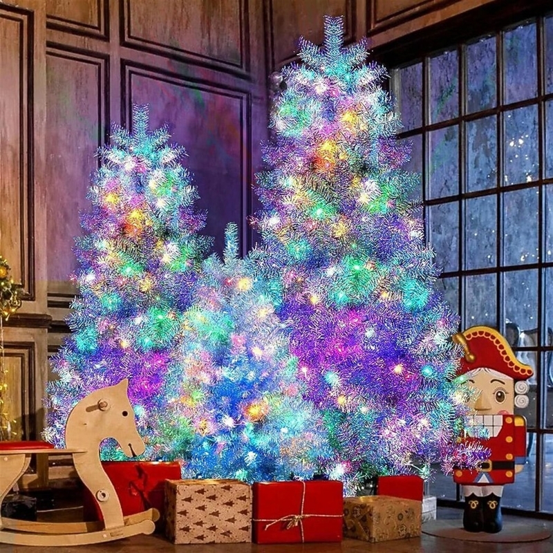 Silver Artificial Christmas Tree Set: Modern Metallic Tinsel Trio.
