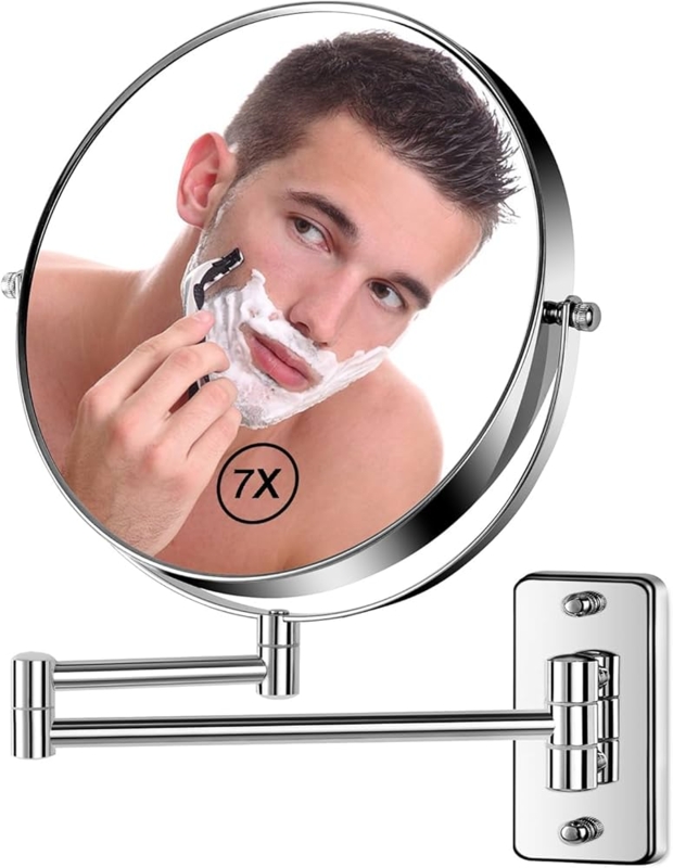 Silver Makeup Mirror with Double-Sided Swing Arm, Wall Mount