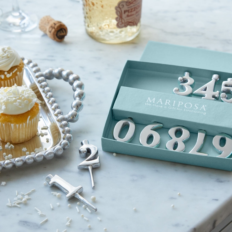 Silver Metal Numeric Candle Holders Set Polished Reusable Decor